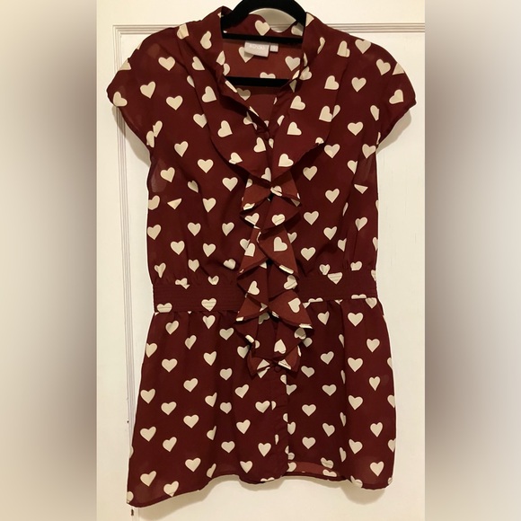eshakti Tops - Valentine's Sz M Heart Print Blouse
